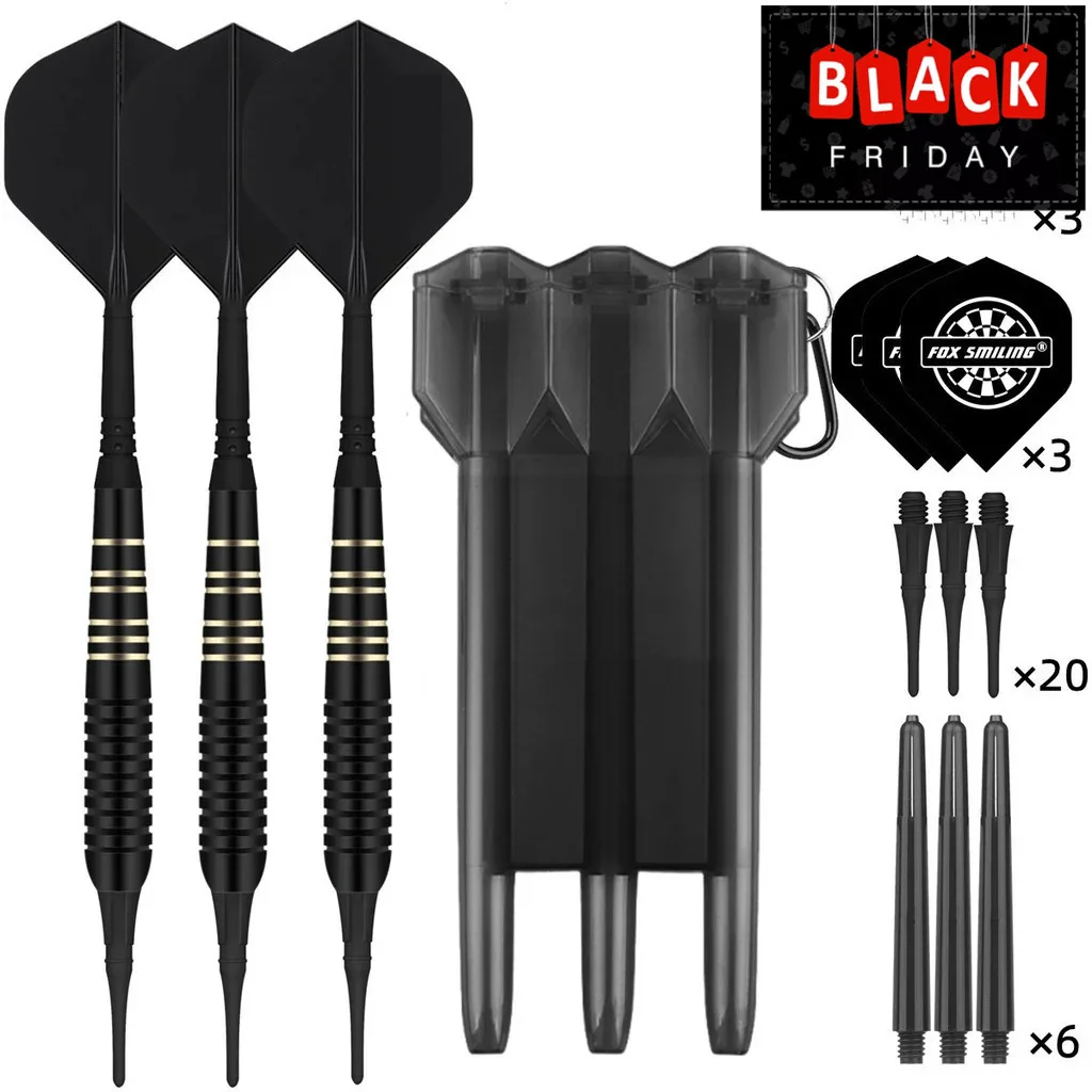 FOX SMILING 22g Soft Darts Pin with Plastic Tip and 2 in 1 Dart Shaft Flights for Electronic Dartboard with 20 Soft Dart Tips