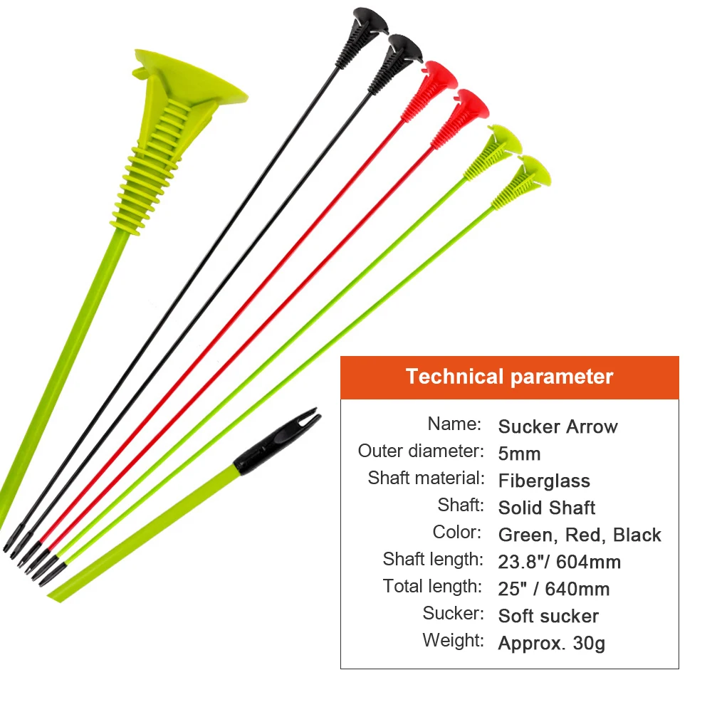 Toparchery 12pcs Sucker Arrows OD 5mm Fiberglass Arrows Children Outdoor Practice Arrows Archery Game Kids Bow