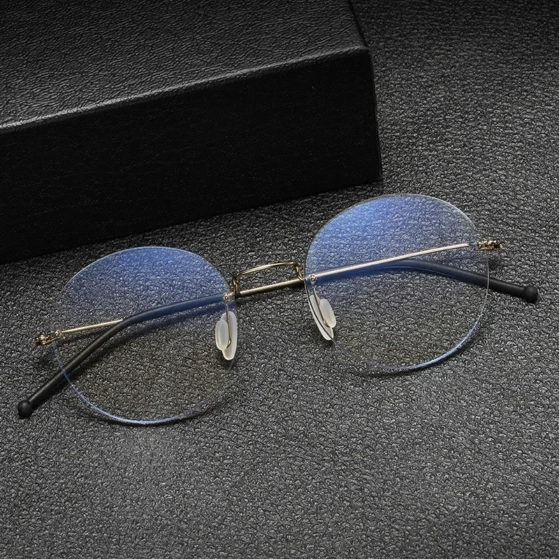 

Retro Round No Screw Prescription Frame Titanium Alloy Rimless Glasses Ultra-light Men Women Equipped Myopia Anti-blue Eyewear