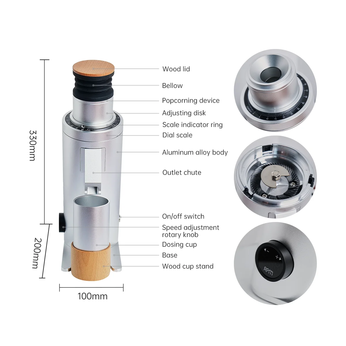 Barista Coffee Grinder with Variable Speed Control for Perfect Extraction Cappuccino Espresso Machine Grinder DF64V