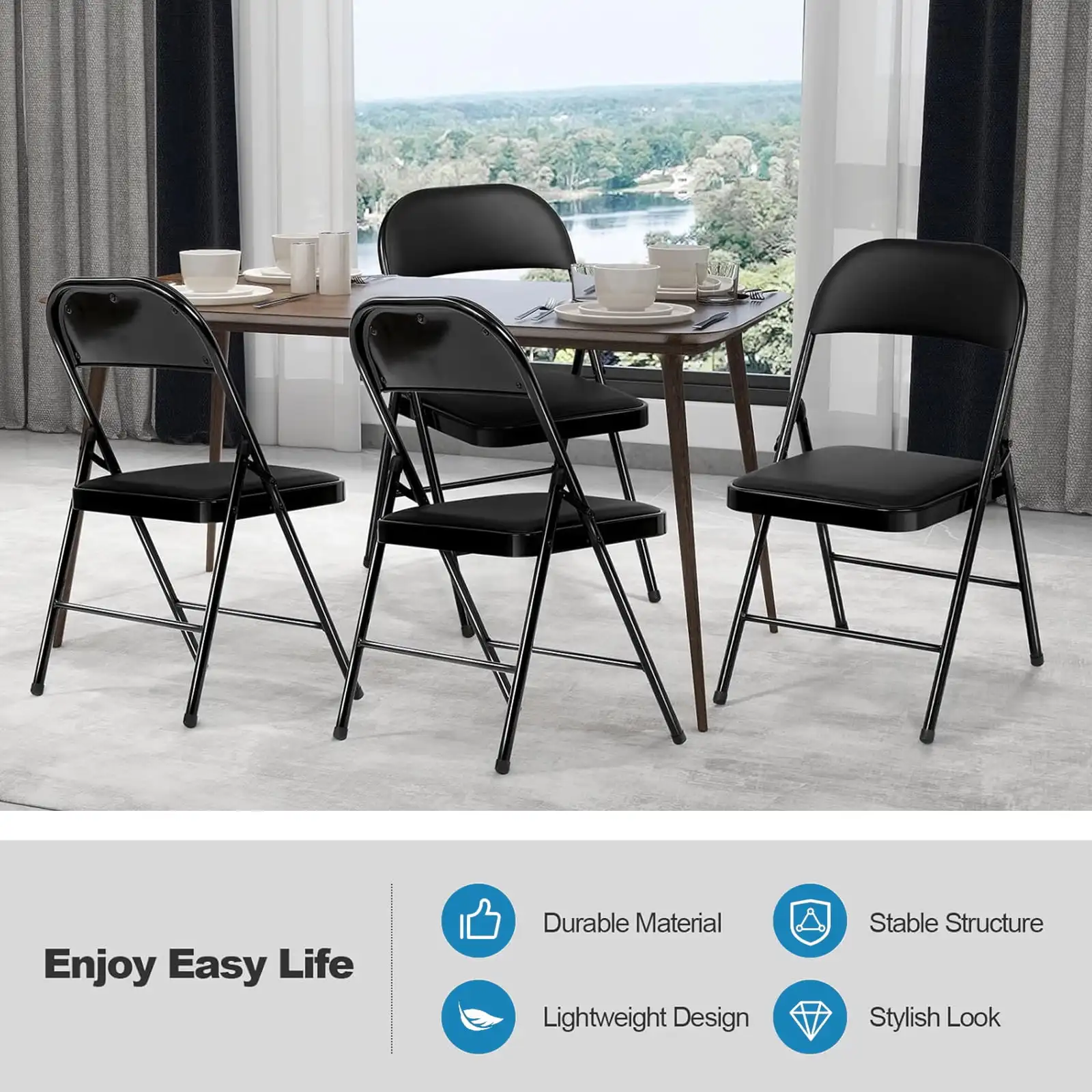 Vinyl-Padded Metal Folding Chair 6-Pack Black