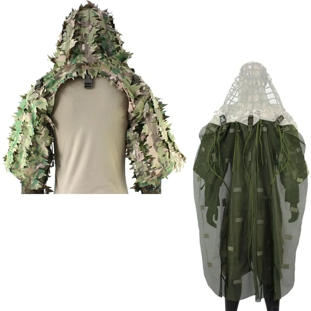 

3D Leafy Ghillie Suit Foundation Viper Hood/Breathable Mesh Ghillie Cape, Adjustable chest tension strap.