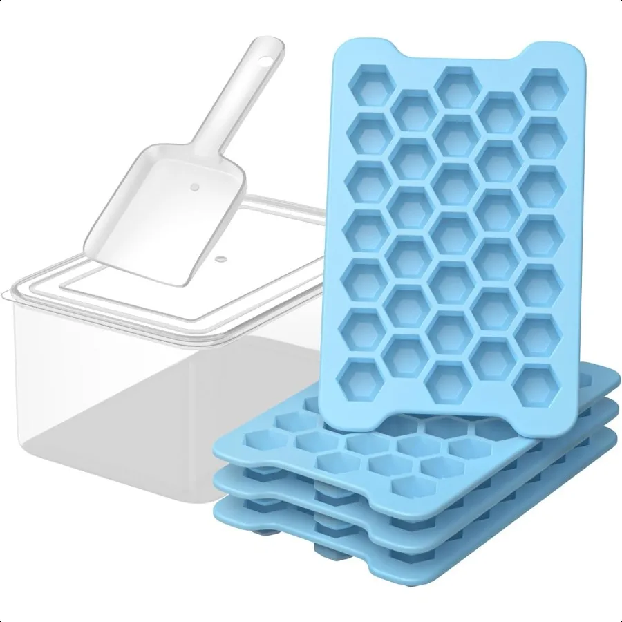 

Small Ice Cube Tray for Freezer: Easy Release Ice Cube Maker Plastic Stackable Cubed Ice Trays and Bin Making Tiny Honeycomb Ic