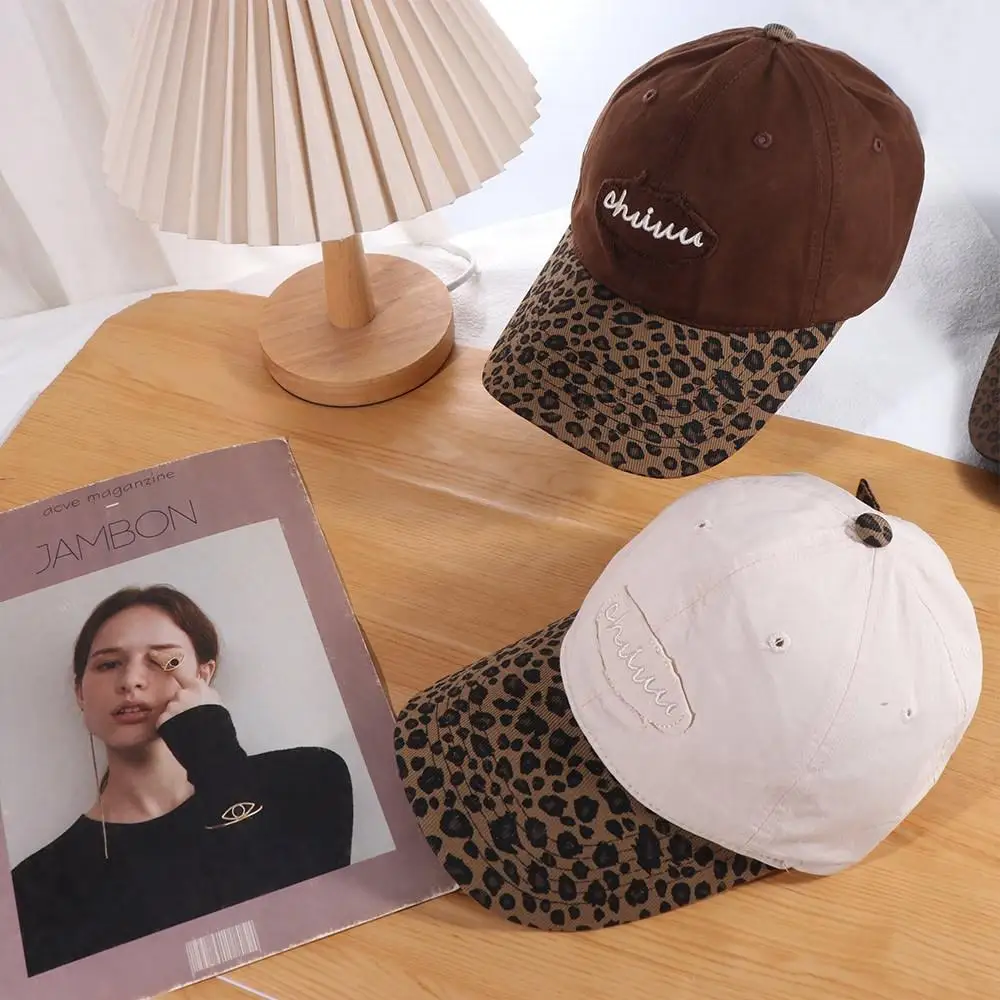หมวกเบสบอลวินเทจลายเสือดาว ปรับขนาดได้ ป้องกันแสงแดด สไตล์ลำลอง ปักลาย ฮิปฮอป ผ้าฝ้าย Y2k หมวกแก๊ปสำหรับวัยรุ่น