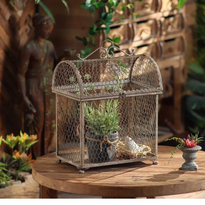 Vintage Wrought Iron Bird Cage Planter Basket for Indoor Outdoor Garden Decoration Home Floral Storage Ornament Prop Retro