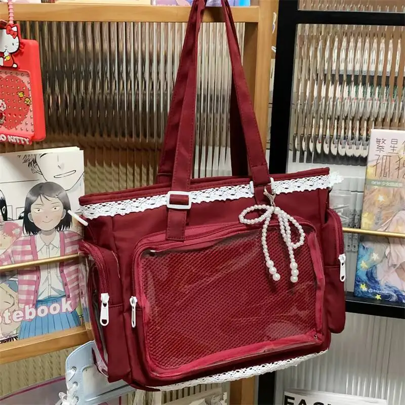 New Y2K Cute Japanese Ita Shoulder Bag Lolita Girls Transparent Tote Bag Large Capacity Crossbody Casual Bag DIY Display Handbag image 3