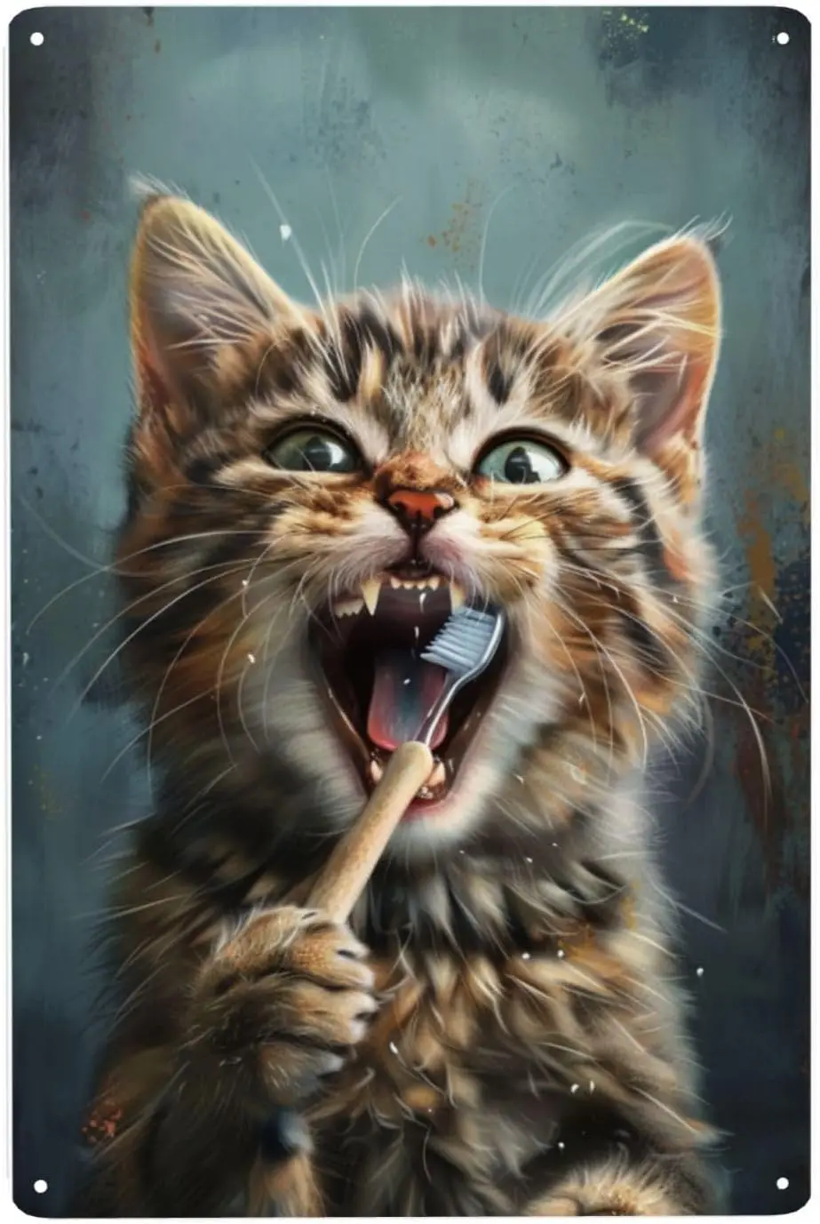 Vextrovia Funny Cat Brushing Teeth Poster Retro Wall Art Vintage Metal Tin Sign Garage Farmhouse Sign Cat Funny Wall Signs  sign