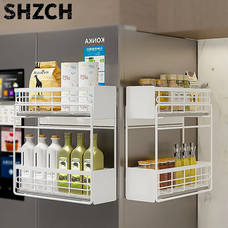 Magnetic Refrigerator Rack Multi Functional Washing Machine Side Shelf PullOut Storage Solution No Installation Organizer
