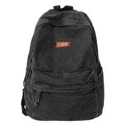 100% Cotton School Bags Solid Black Canvas Casual Backpacks Unisex Large Capacity Denim Satchels Soft Cloth Travel Packages