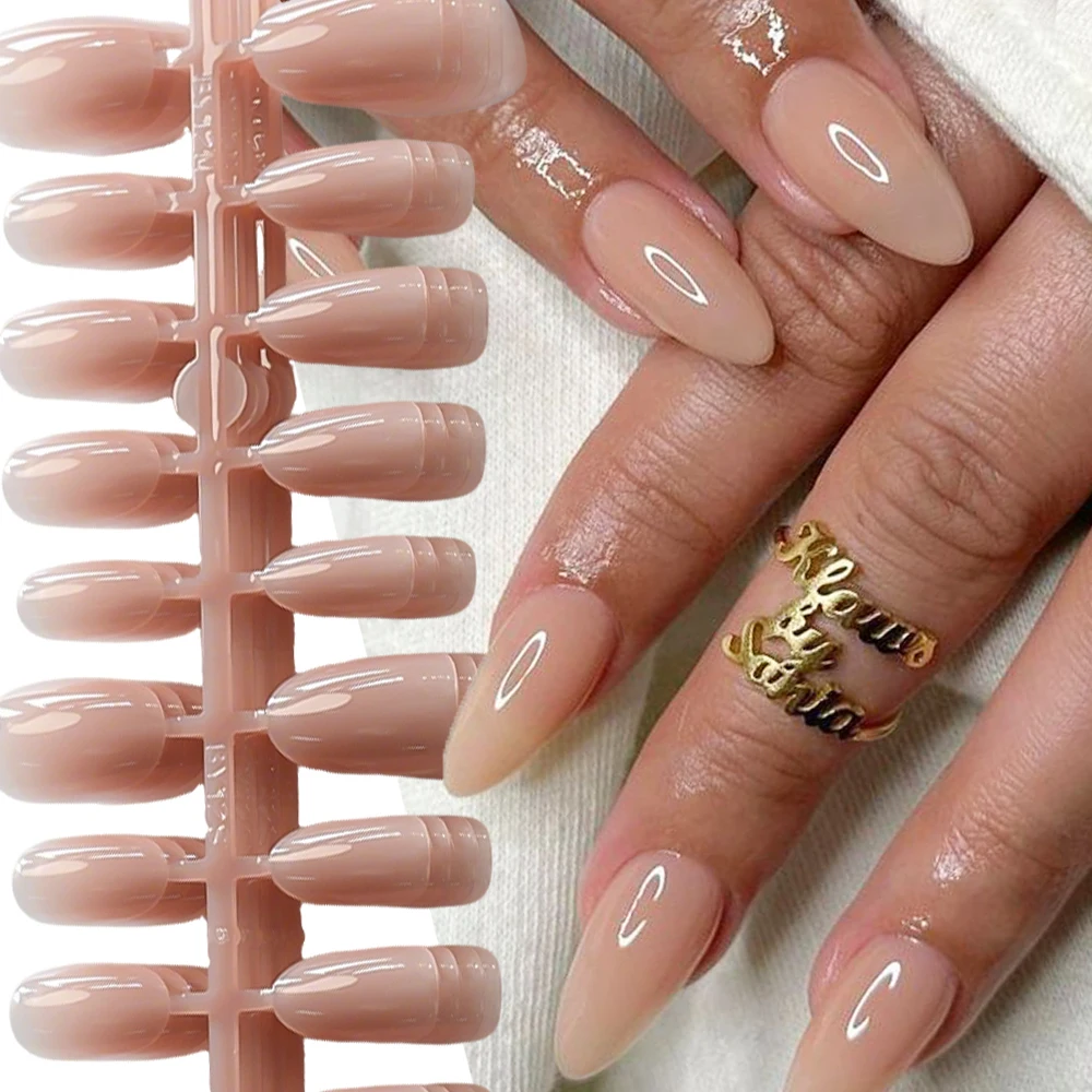 

120/150 шт. Набор смешанных накладных ногтей: короткие, глянцевые, цвета «ледяной нюд» и «нюд», в форме «миндаль», французский маникюр, акриловые, с полным покрытием.