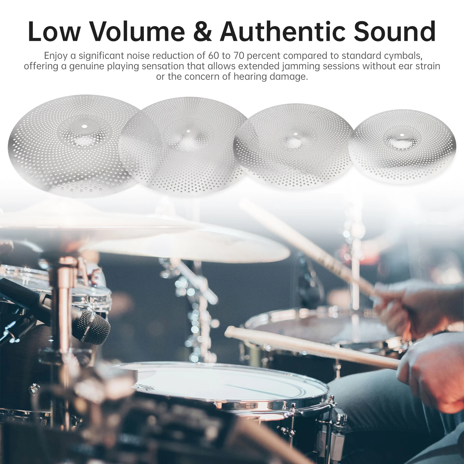 14 / 16 / 18 / 20inch Silver Drummer Practice Quiet Cymbal Low Volume Hihat Crash Ride Mute Cymbals for Drum Set