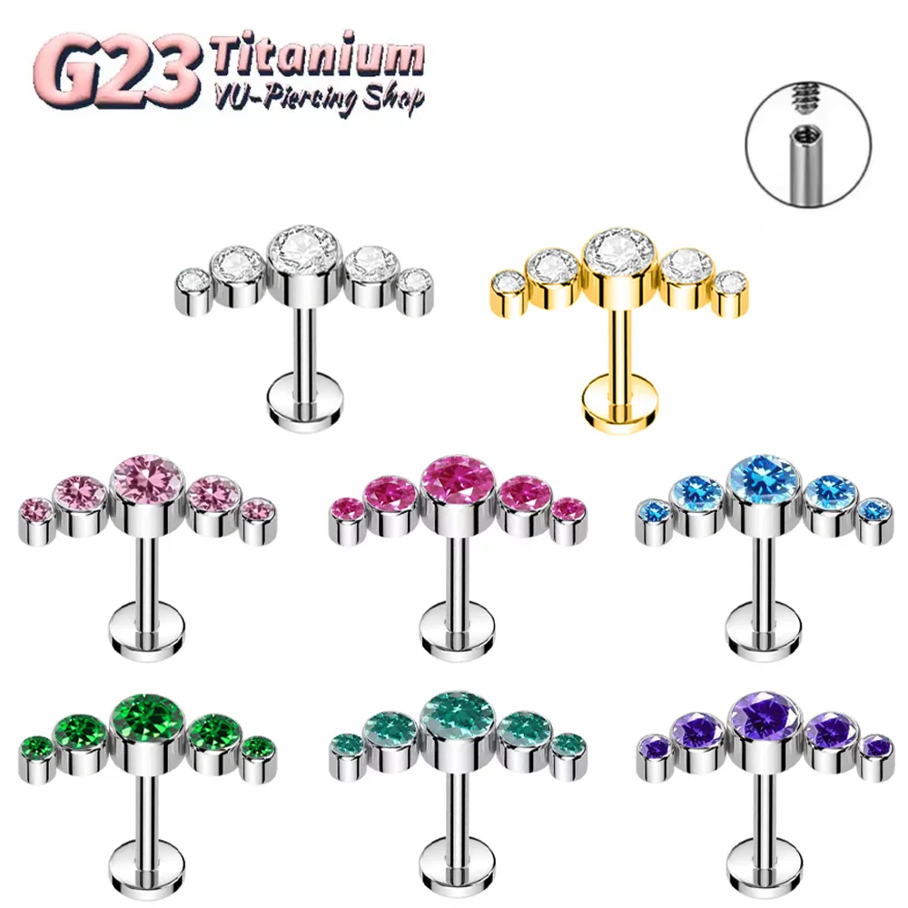 F136 Titanium Cz Fire Opal Lip Ring Cluster Ear Cartilage Tragus Helix Lobe Earrings Labret Punk classic Piercing Body Jewelry