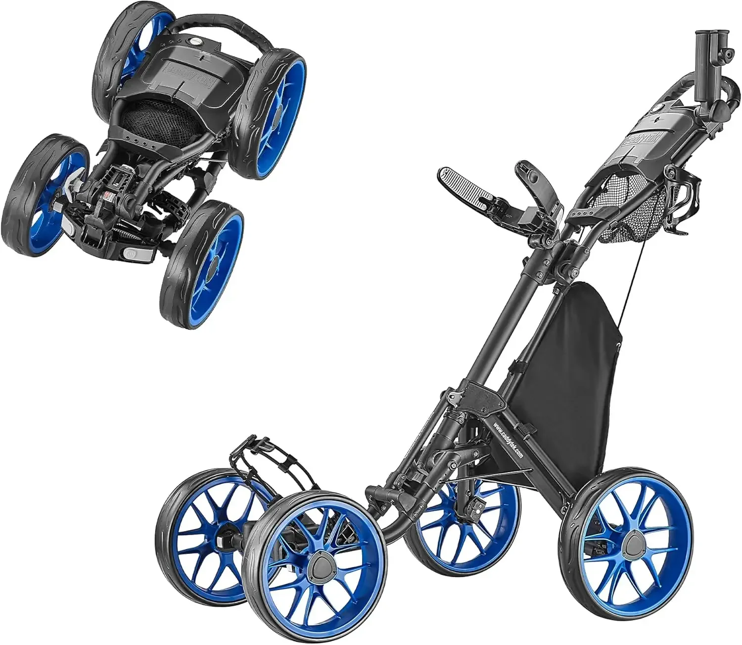 4 Wheel Golf Push Cart - One Version 8 1-Click Folding Trolley - Lightweight, Compact Pull Cart