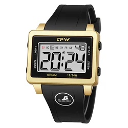 Men's Fashion Digital Watch Multi-Function Large Display Silicone Strap Waterproof Outdoor Sports Electronic Alarm Wristwatch