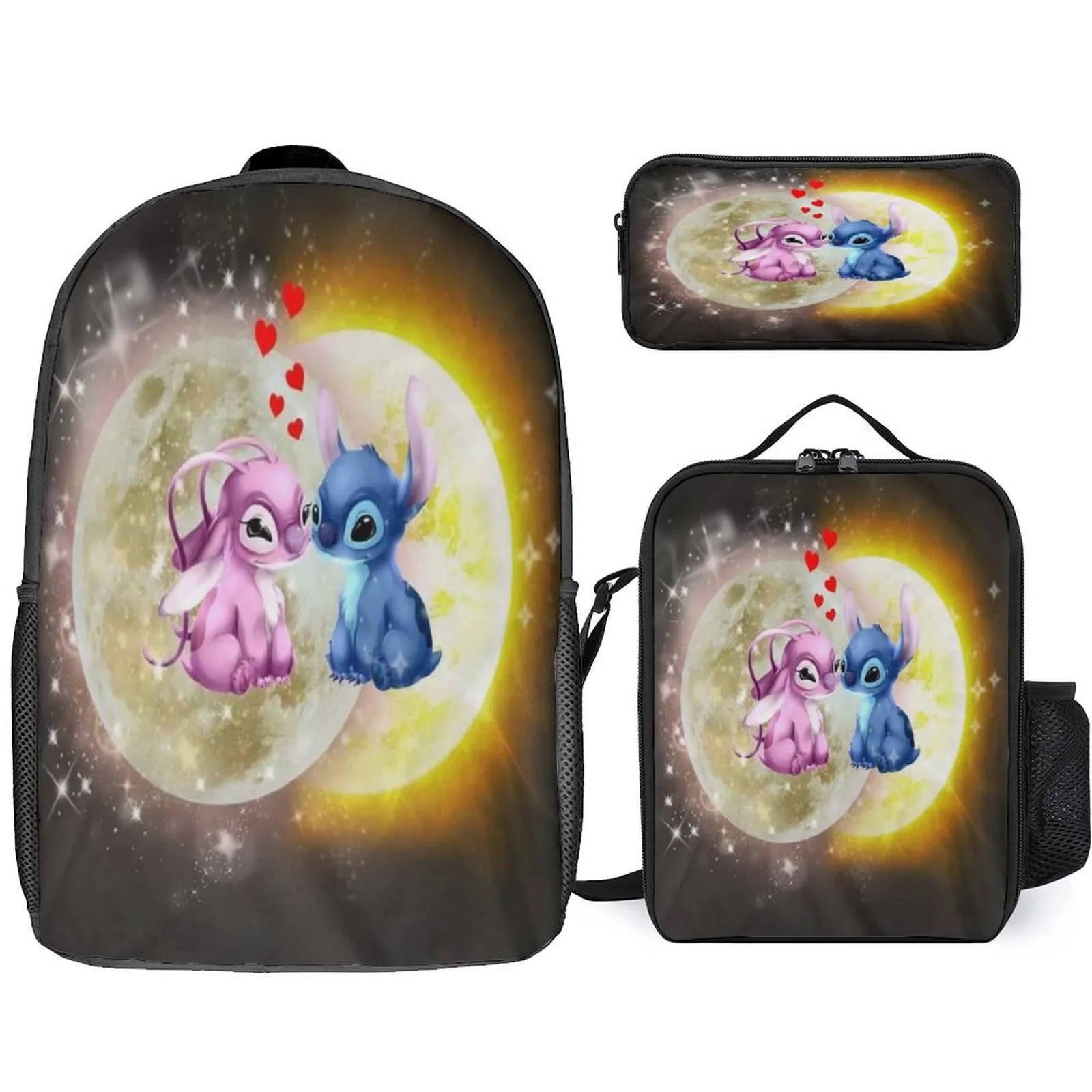 

Boy Girl Stitch Cute Backpack+Waterproof Lunch Box+Pencil Case 3Pcs Set-Back to School Daypack for Unisex Kid