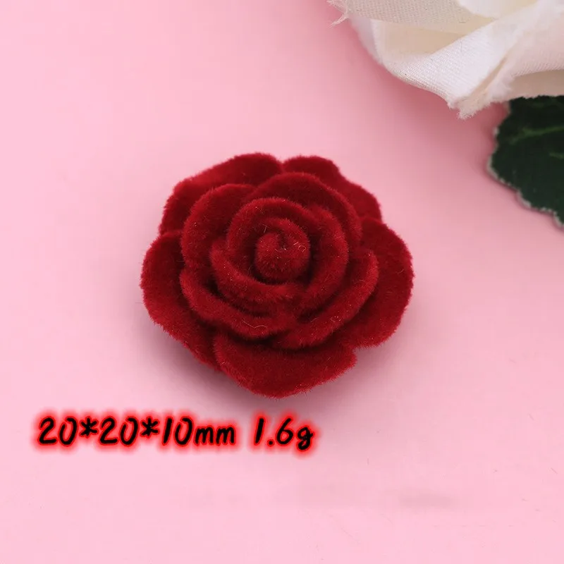 20pcs Vintage Velvet Rose Resin Cabochons for Decoration Accessories Kawaii Red Roses Flower Flatback Embellishments for Hairpin