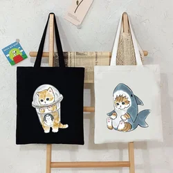 High Capacity Women Men Canvas Shoulder Bags Cute Cats Cartoon Anime Tote Bag Teen Girls Beach Bag Funny Kitten Female Handbags