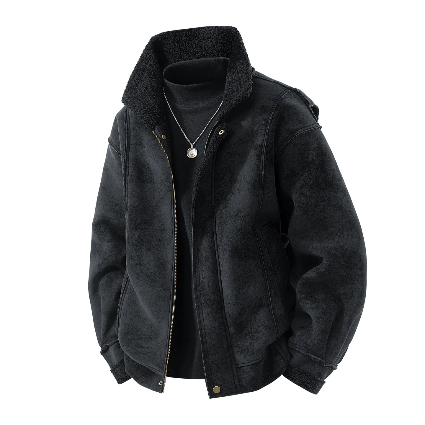Men's Lambskin Inner Fleece Jacket American Retro Style Warm And Comfortable for Spring And Autumn 2025