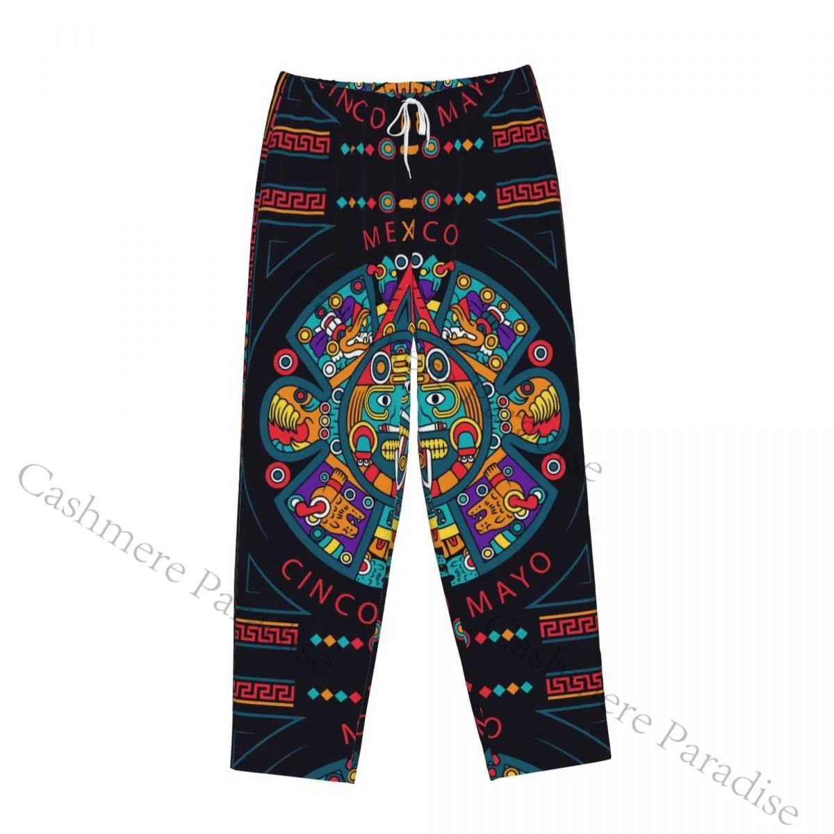 Calças de pijama de flanela étnica asteca para mulheres calças de dormir macias e quentes com cintura elástica