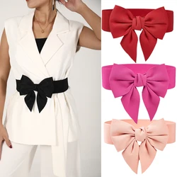 Women Stretch Waist Belt Straps Elegant Wide Side Waistband Large Bow Elastic Belts For Girls Dress Coat Cummerbunds Corset