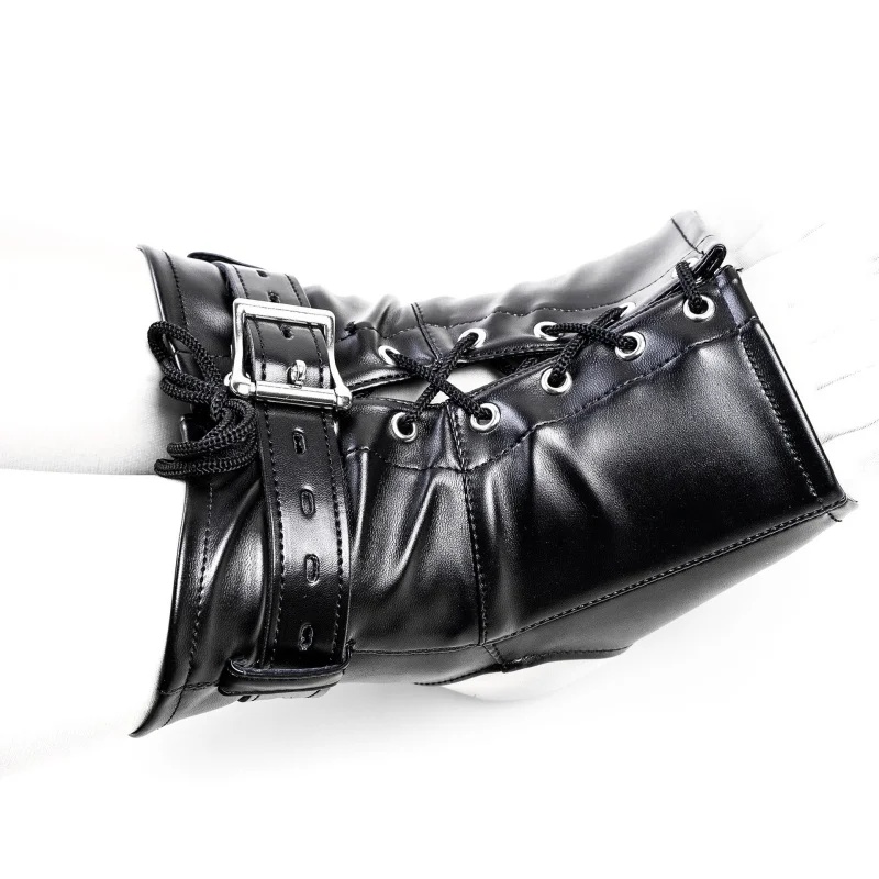 قفازات عبودية جلدية صنم مع قيود 4 نقاط قابلة للتعديل والكاحلين للزوجين أزياء استكشاف ألعاب جنسية #2