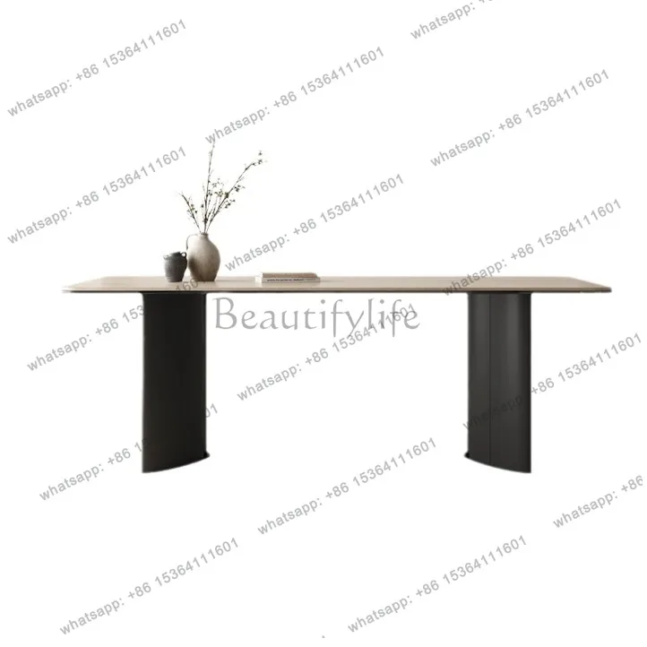 

Chinese-style rectangular travertine rock slab dining table Restaurant Wabi Sabi Nordic simple retro solid wood French