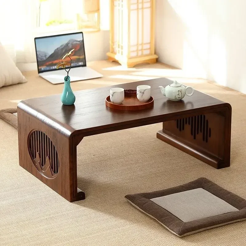 Solid wood kang bay window small tatami coffee table low student writing Japanese household balcony zen tea table