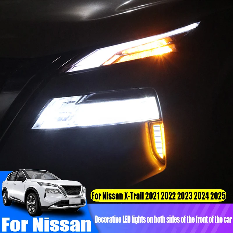 For Nissan X-Trail 2021 2022 2023 2024 2025 led daytime running lights decorative lights on both sides of the front of the car