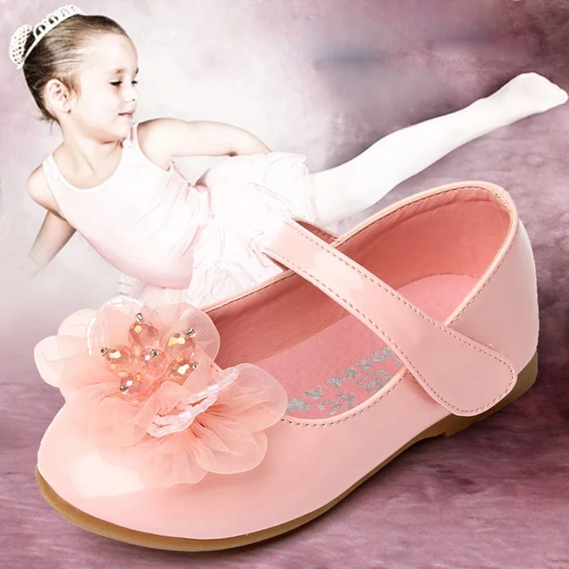 White Pink Flower Children Little Girls Princess Leather Shoes For Toddlers Baby Wedding Party Shoes 1 2 3 4 5 6 Years Old Shoe