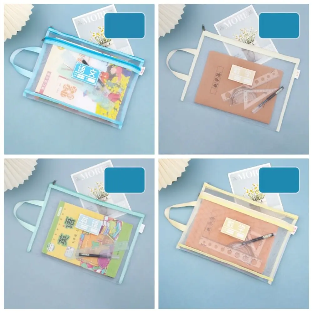 Portable Transparent Mesh Pencil Case Wear-resistant Durable Clear Document Bag Single-deck Large Capacity