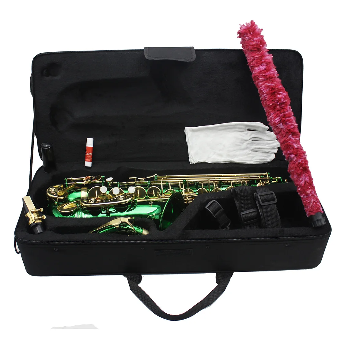 Alto Saxophone E Flat, Green with White Shell Keys, Beginner Practice Band Instrument, Medium Tone Sax Wind Musical Instrument