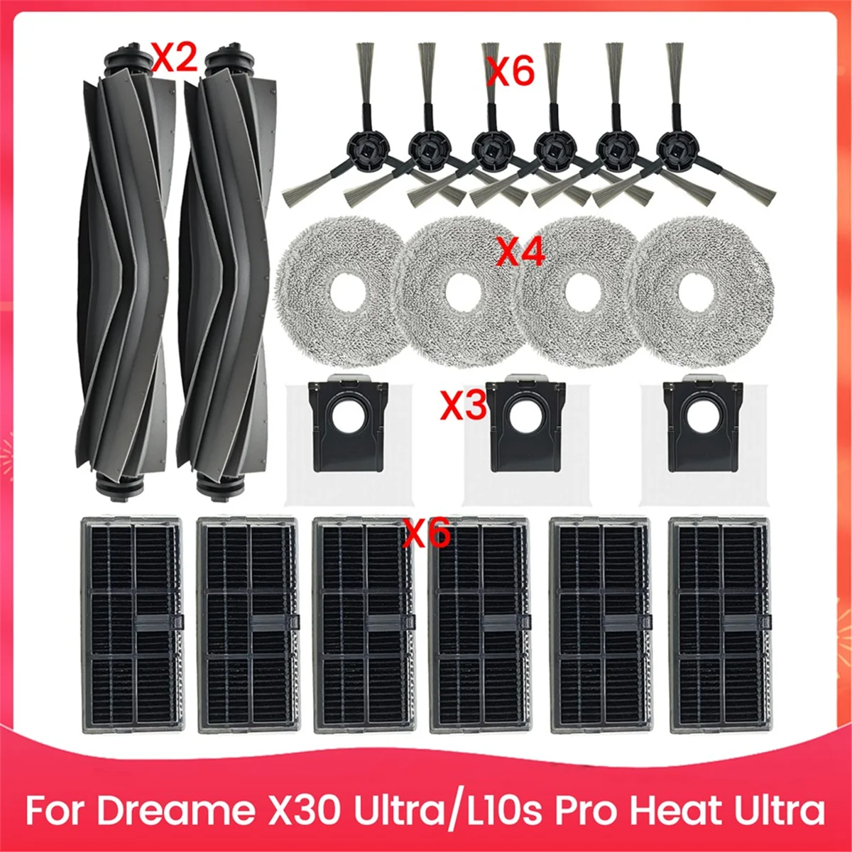 

For Dreame X30 Ultra/L10s Pro Heat Ultra Robot Vacuum Cleaner Main Side Brush Hepa Filters Mop Pad Dust Bags Accessories