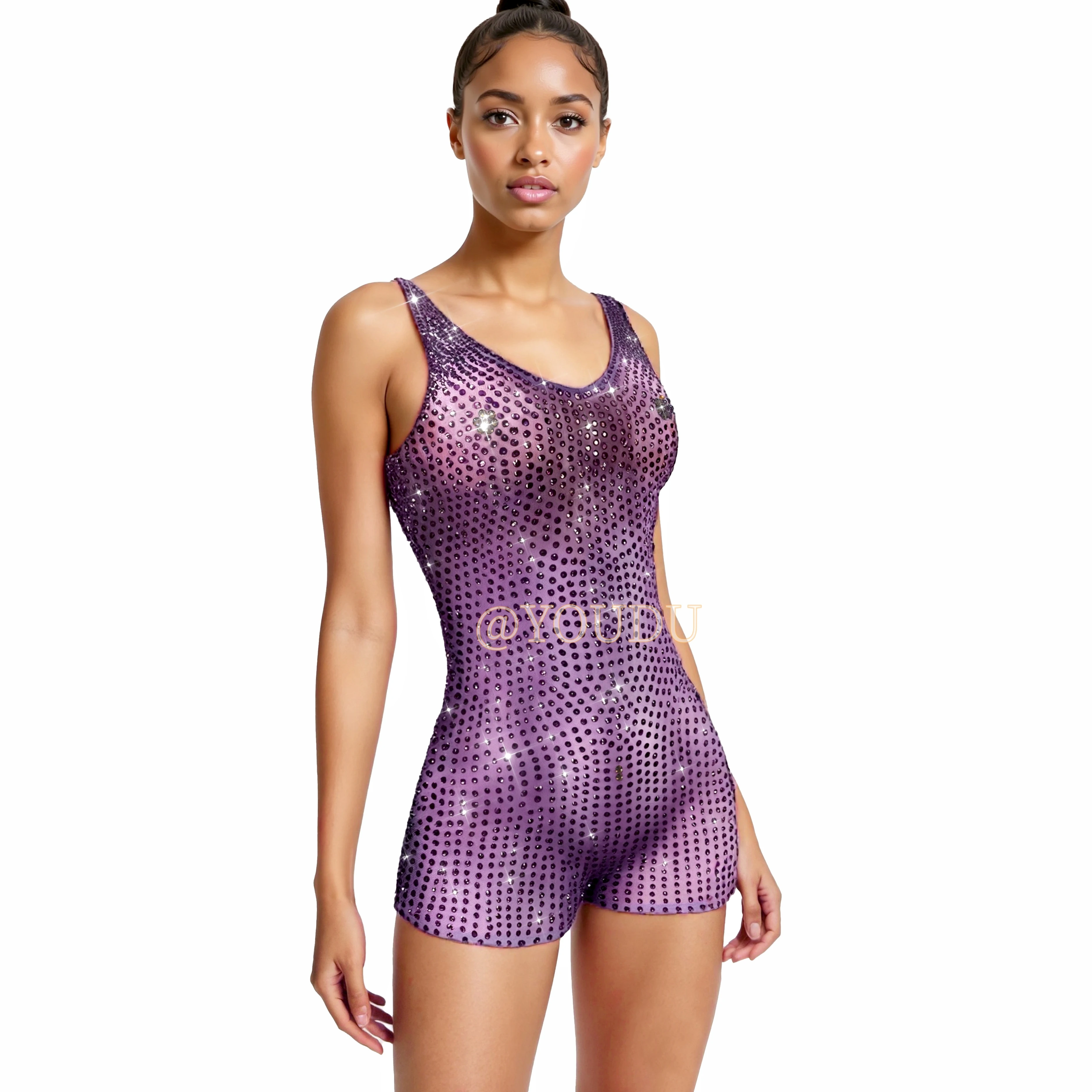 

Blingbling Little Rhinestones Sexy Mesh Bodysuit Party Show Fashion Outfit Singer Dancer Perform Costume Club vestido Guoguoman