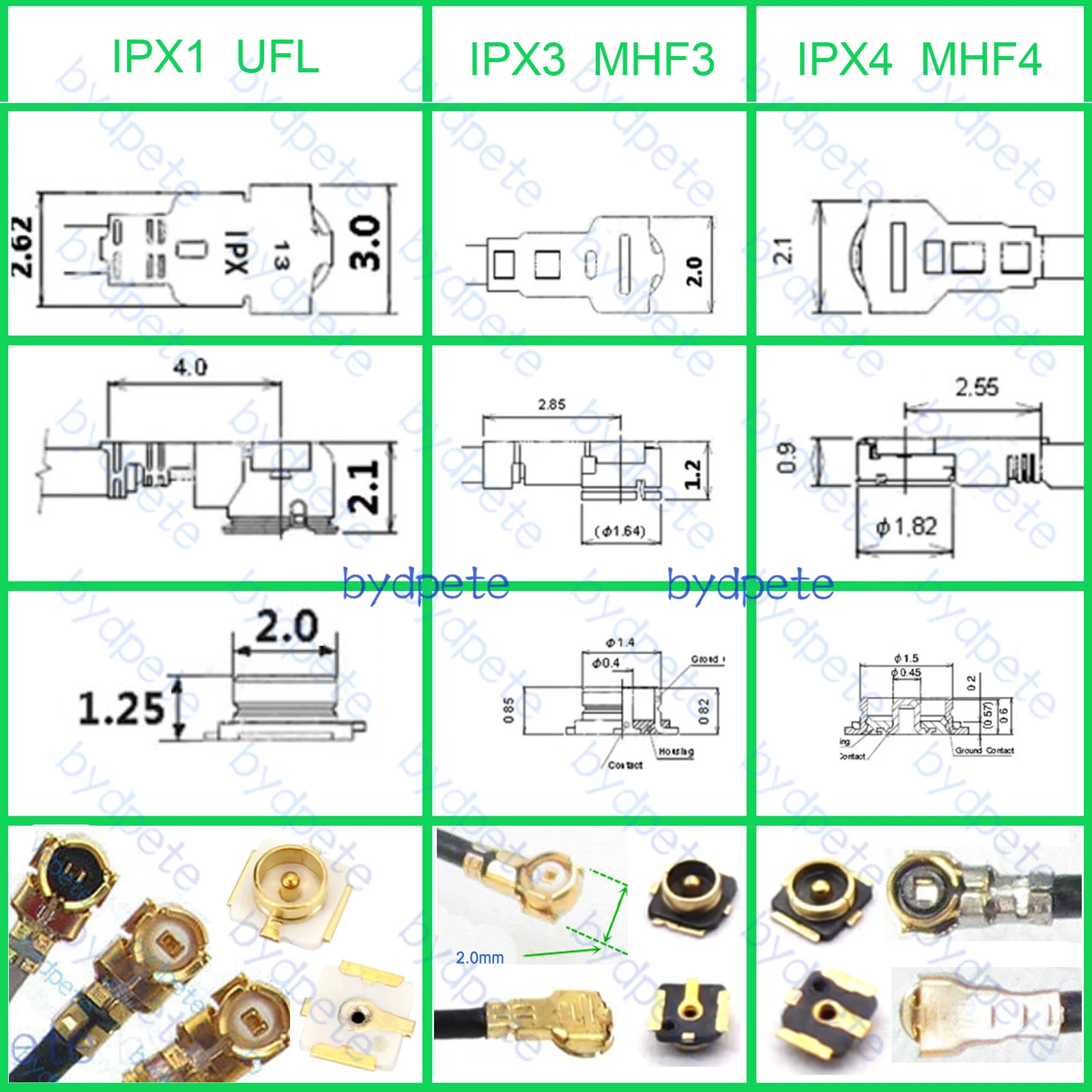 كابل uFL u.FL IPX1 أنثى إلى SMA SMB SMC N UHF BNC miniUHF ذكر أنثى RF1.37