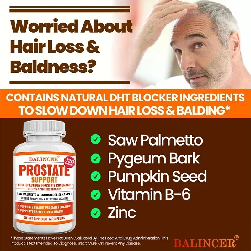 Saw Palmetto Prostate Supplement - Improves Frequent Urination, DHT Blocker for Hair Growth, Prostate Support for Men, Vitamins