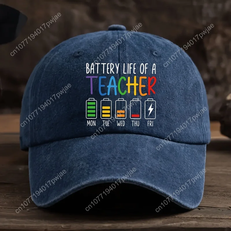 Berretto da baseball grafico "La vita della batteria dell'insegnante" regolabile da 1 pezzo - Stampa geometrica colorata stile retrò, adesivo lavabile a mano F