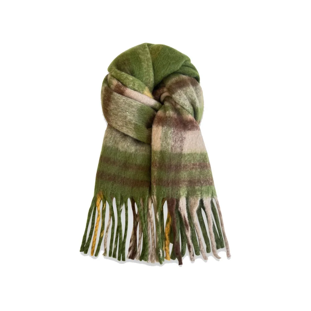 

Retro Tassel Plaid Wool Scarf Colour Matching Plush Long Shawl Cashmere Shawl Wool Scarves Cape Wraps Girl