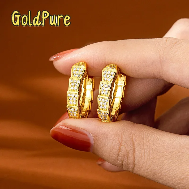 

Золотая застежка для ушей Goldpure Luxury 24K 9999 из чистого золота, в форме бриллианта, с изображением змеи, для женщин.