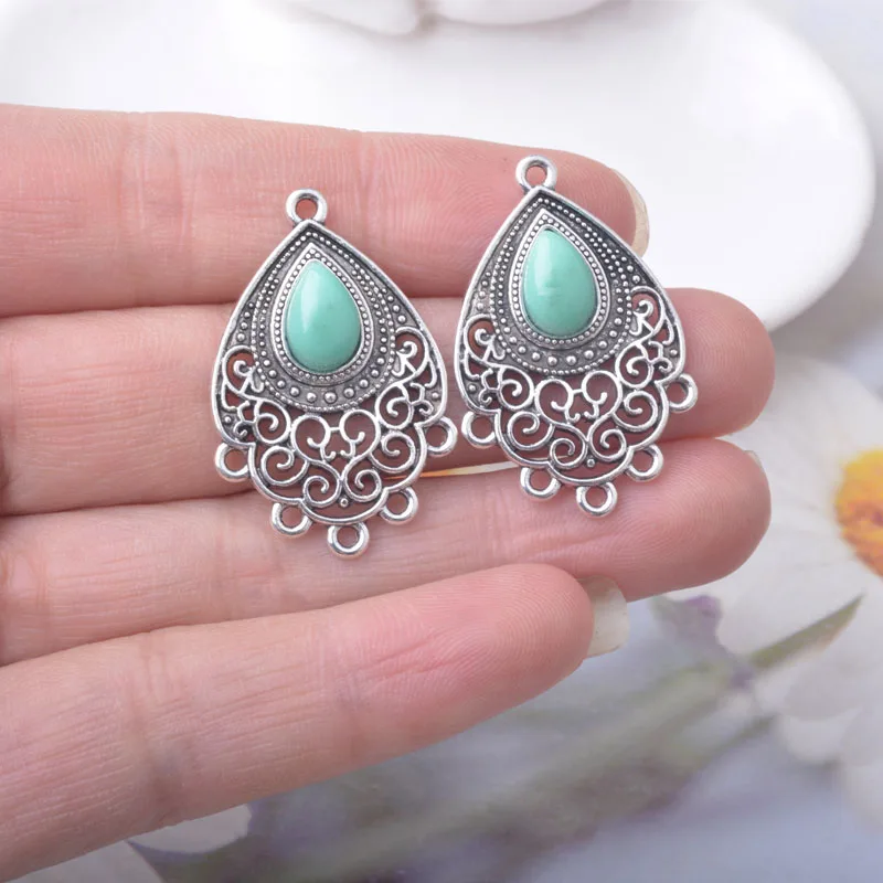 10 قطعة/الوحدة العرقية العتيقة فضي سحر موصلات النتائج مجوهرات طويلة جولة زهرة البيضاوي بوهو Peadant DIY النساء الأقراط