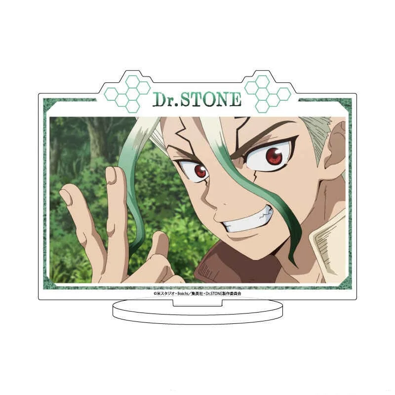 Loen Anime Store Dr.Stone Senku Ishigami Gen Asagiri Chrome Quadrate Acrylic Stand Desktop Decor Fans Charm Gifts About 15cm