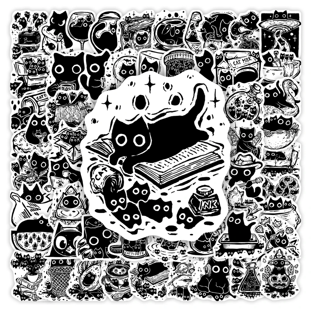 Fantasy Black Cat Shadow Sticker Decorative Graffiti DIY Gift Toys for Scrapbook Junk Journals Laptop Luggage Bottles Waterproof