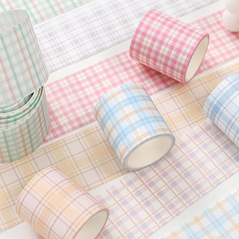 45mm*3m Kawaii Plaid pattern Washi tape Decorative Stickers aesthetic handmade Scrapbooking DIY Junk Journal Supplies