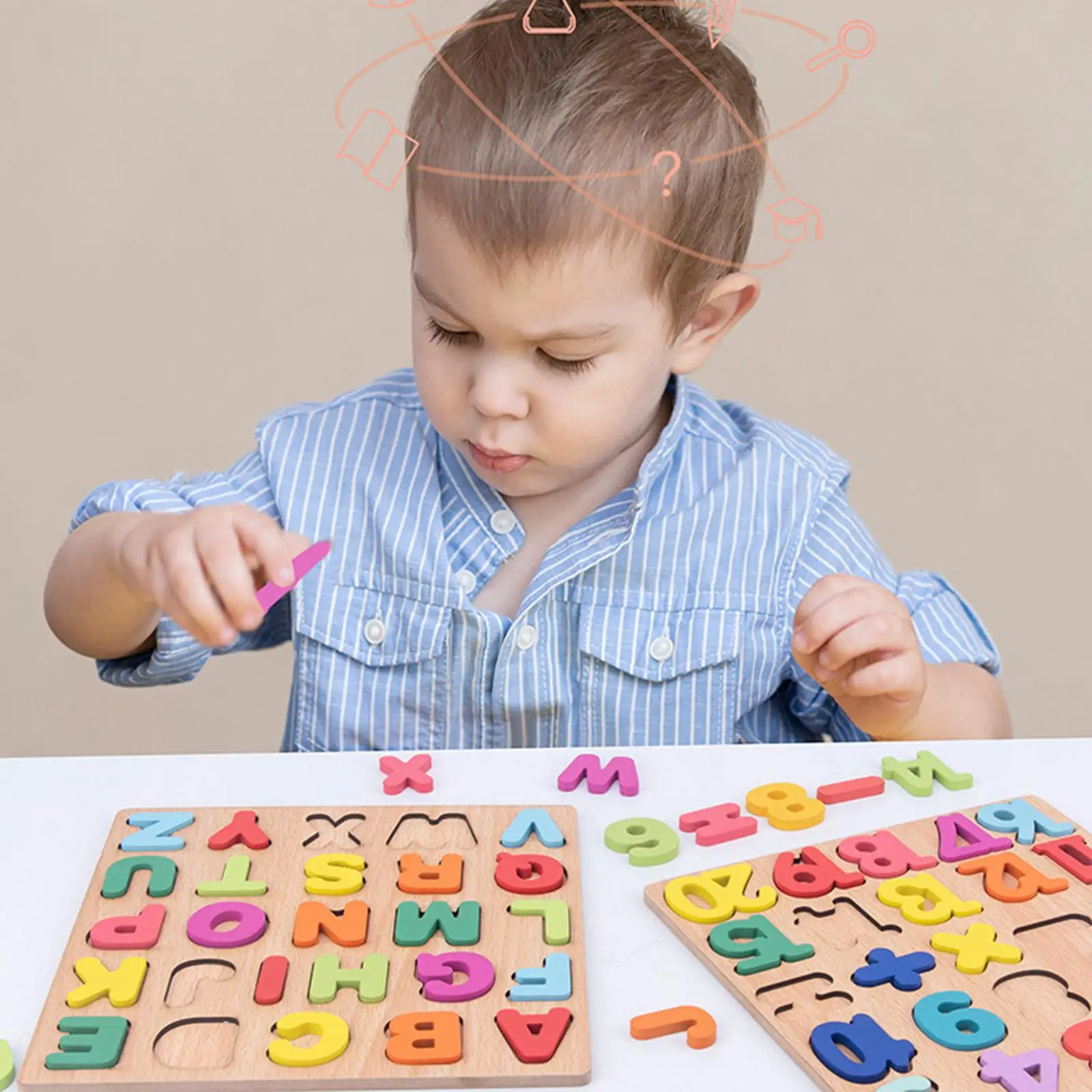 Russian Alphabet Jigsaw Words Blocks Wooden Pegged Puzzles Preschool Toy Letters and Numbers for Babies Toddlers