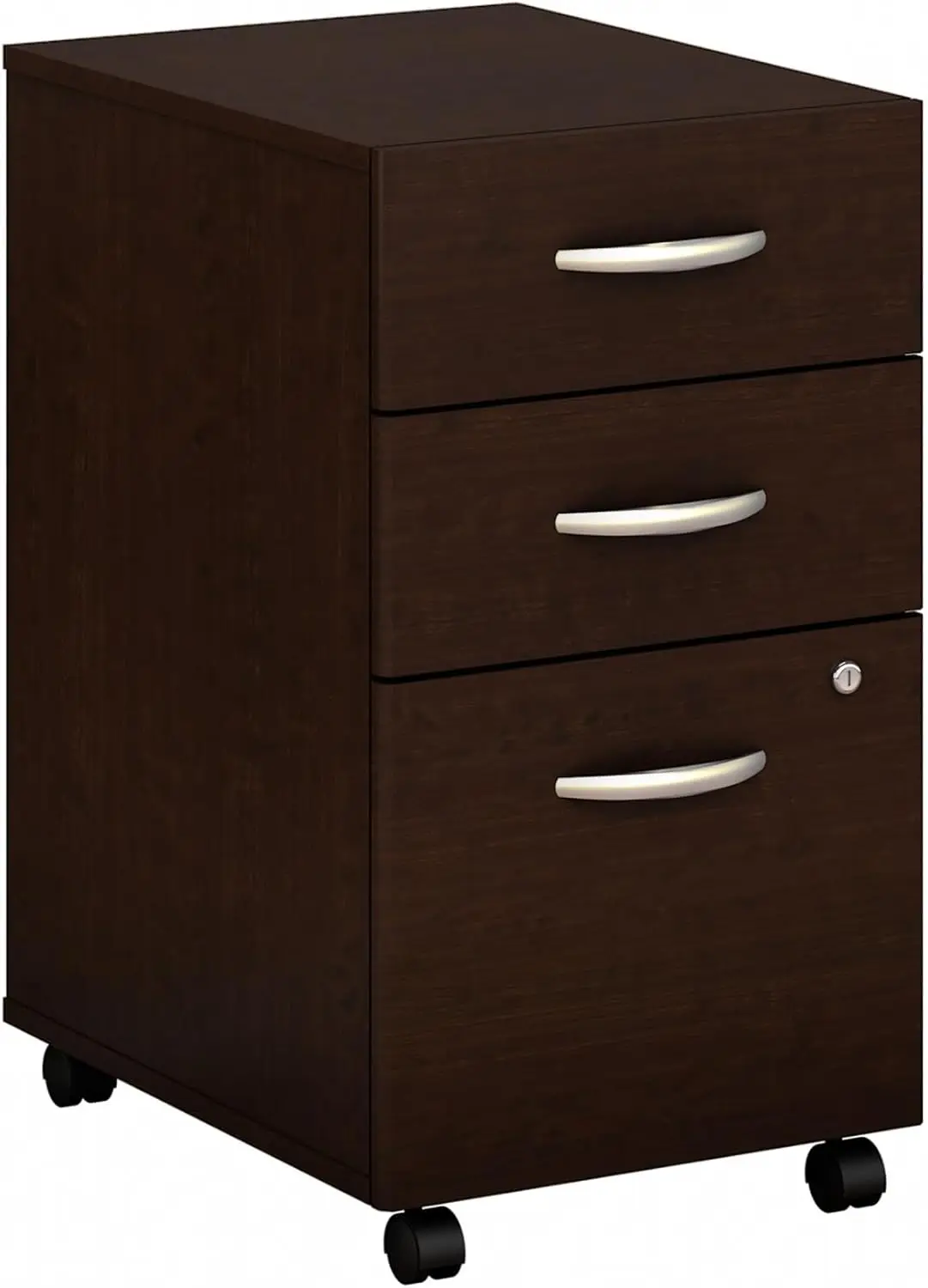 3-Drawer Mobile File Cabinet in Mocha Cherry, Rolls Under Desk with Locking Drawers