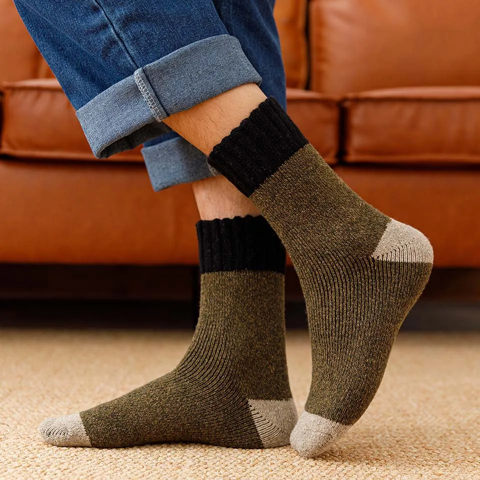 Winter Men\'s Thick Warm Wool Socks Harajuku Retro Merino Cashmere Socks High Quality Plus Size Casual  Long Socks For Men 3 Pair