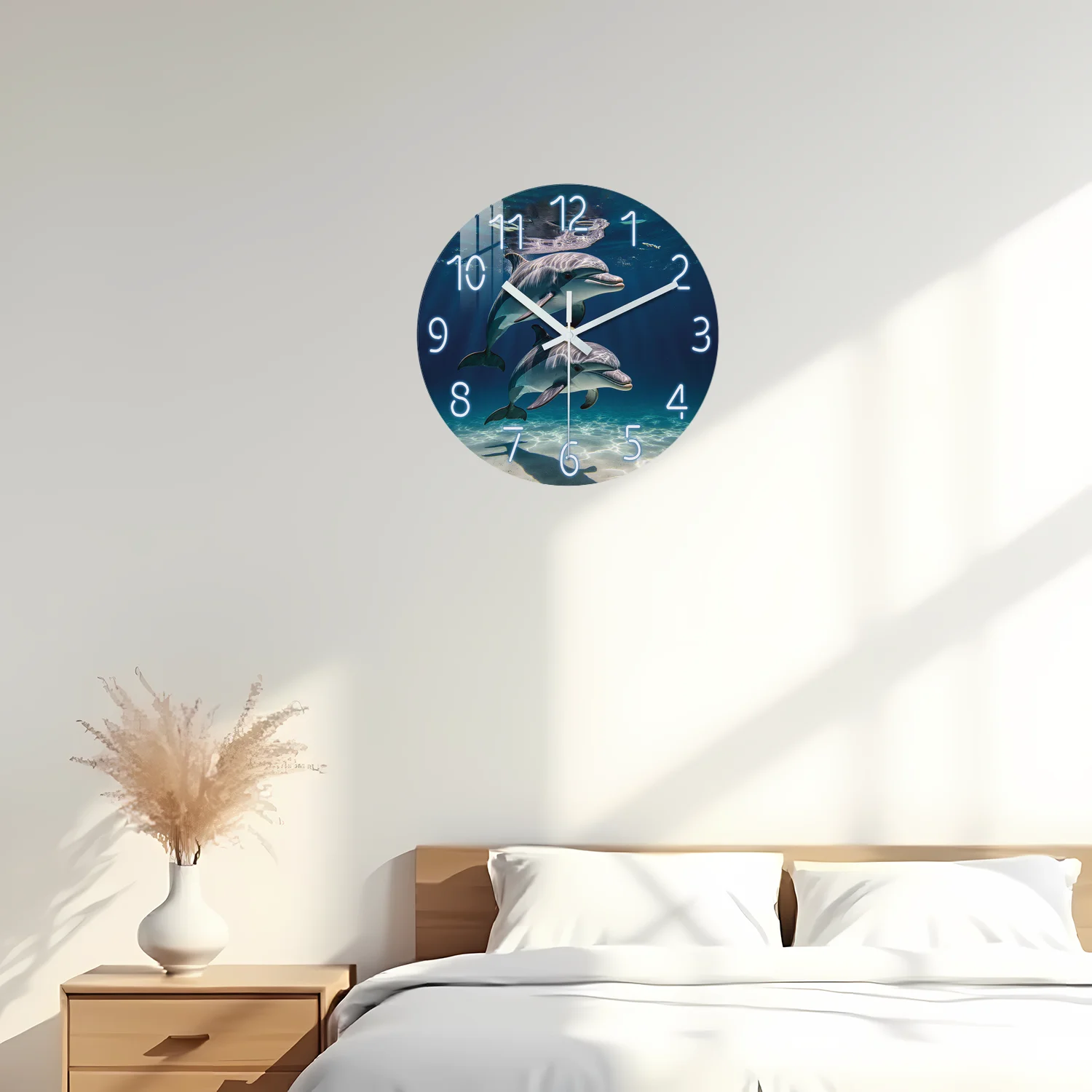 Dolphin Pattern Wooden Wall Clock, 10-24inch Silent Wall Clocks, Aa Battery Powered, Suitable for Living Room, Bedroom, Office Space, (Mother's Day, Easter, April Fool's Day), (Battery Not Included)