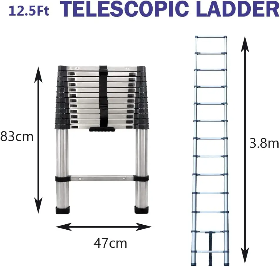 Telescopic Ladder Safe and Stable Extend Attic Stairs Easy to Carry Collapsible Ladder with Non Slip Feet Adjustable Step