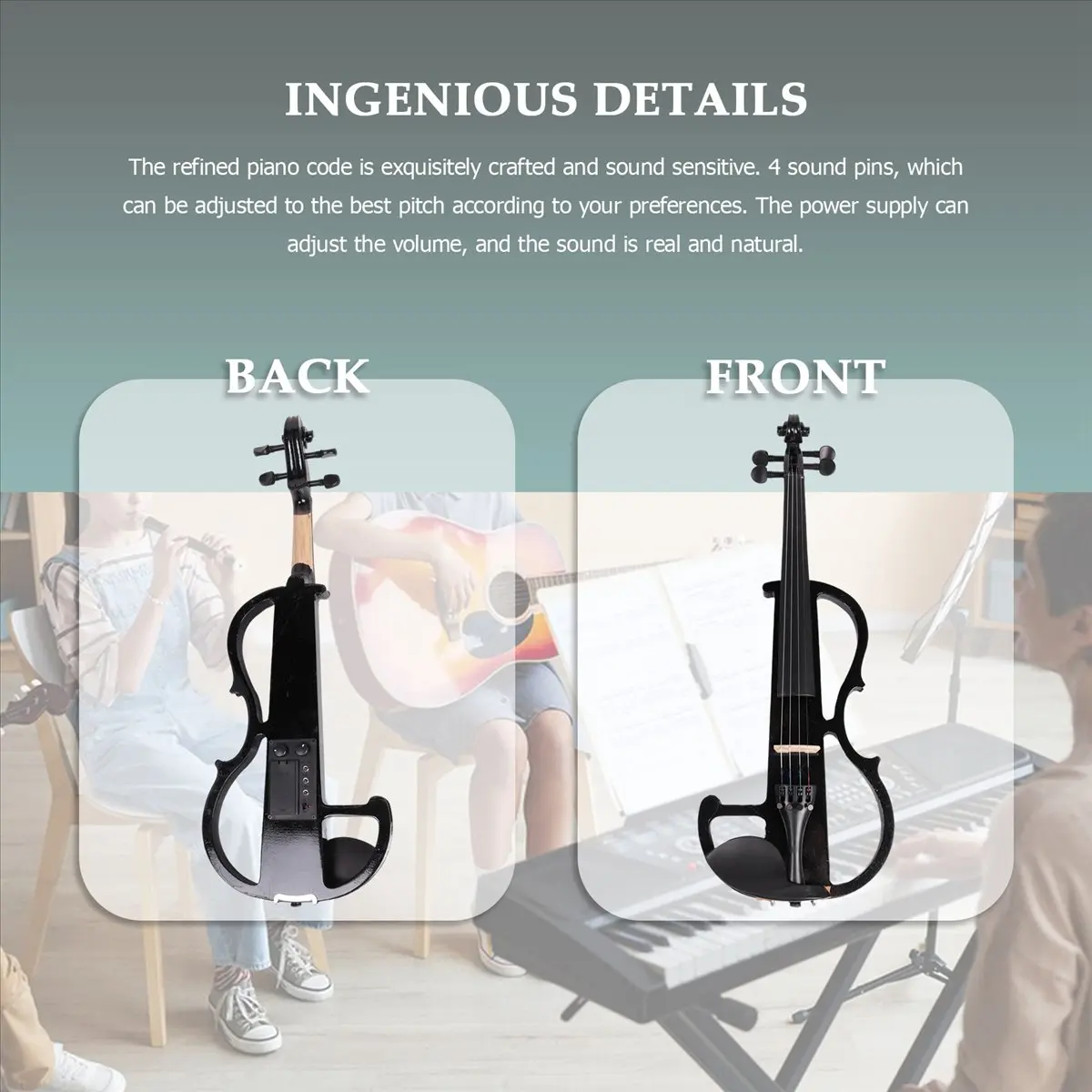 ▢RISE Beginner 4/4 Electric Violin Ebony Silent Violin Electric Violin Introductory Set