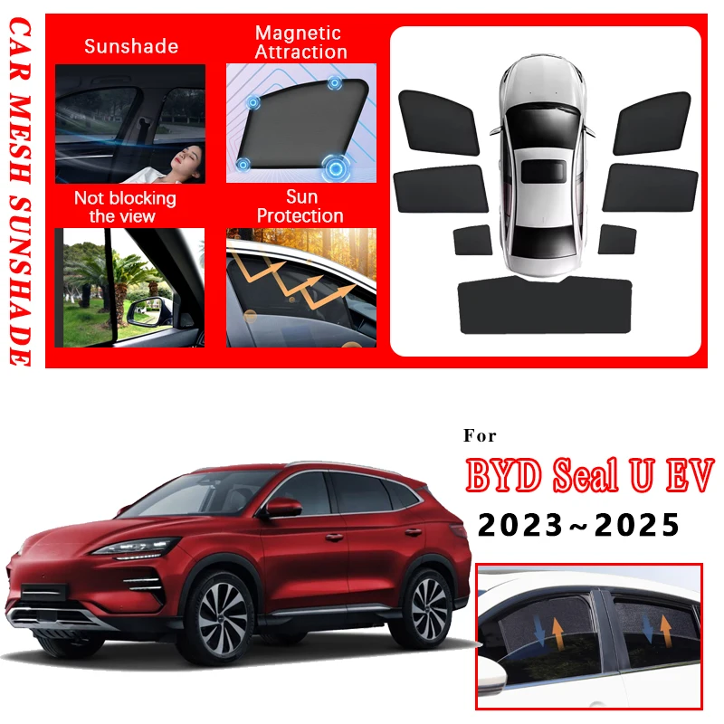 

Автомобильные сетчатые солнцезащитные козырьки для BYD Seal U EV 2023 2024 2025 Sealion 6, магнитные солнцезащитные козырьки на лобовое стекло, козырек на боковое окно, инструменты, аксессуары