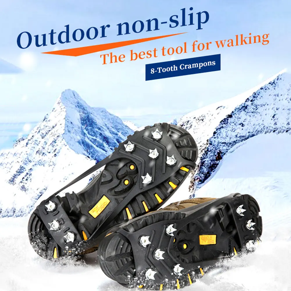 

1Pair 8 Studs Anti-Skid Snow Ice Climbing Shoe Spikes Ice Grips Cleats Crampons Winter Climbing Anti Slip Shoe Cover for Outdoor